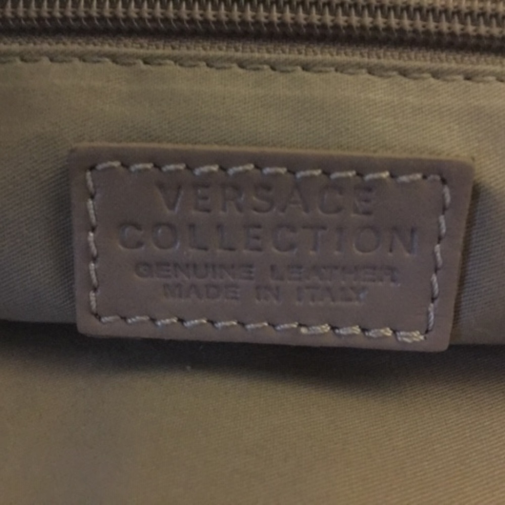 VERSACE LEATHER LASER-CUT TOTE BAG, BEIGE